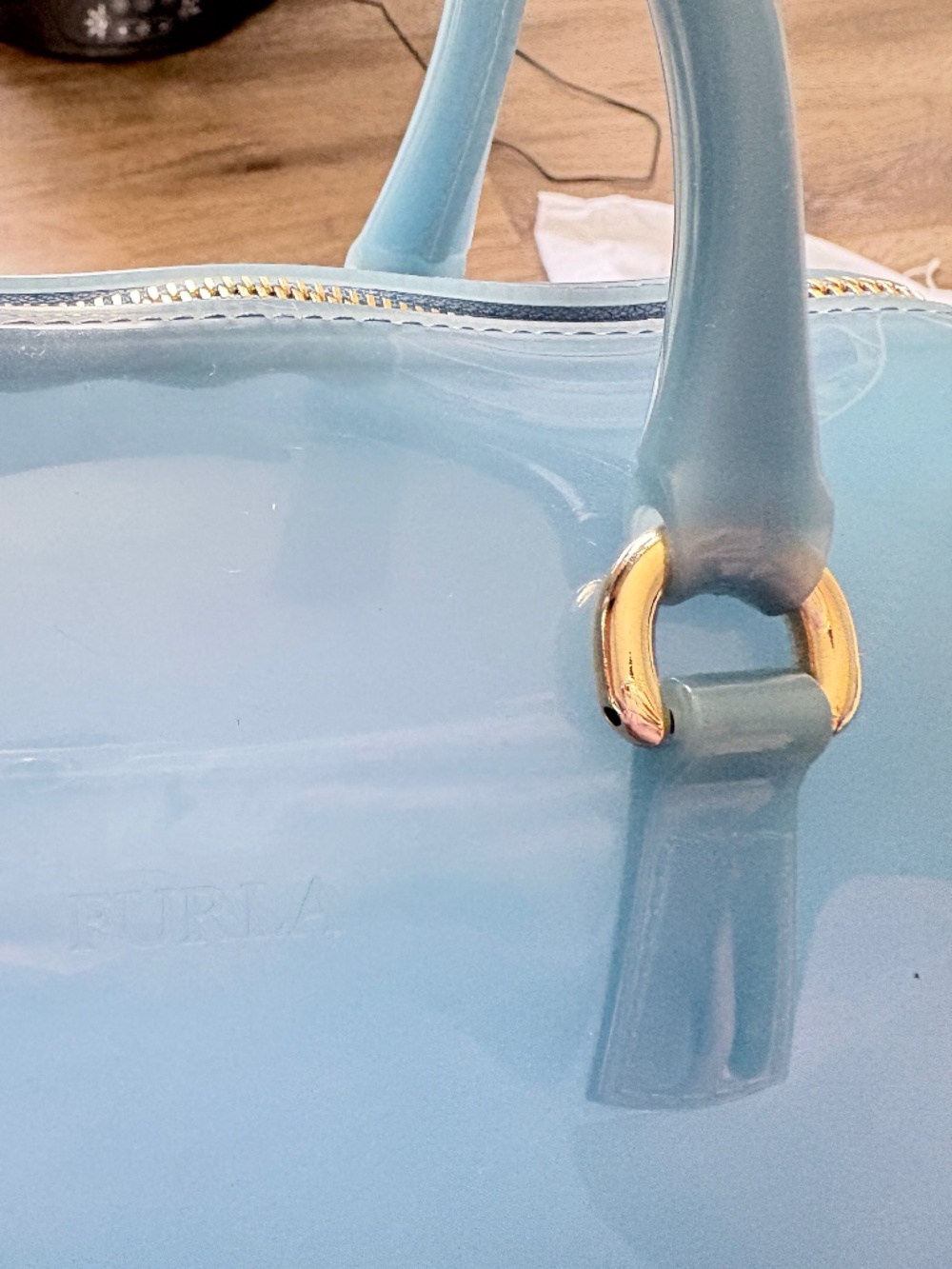 Furla Candy Bag Ice Blue PVC Jelly Satchel Boston Top Handle Purse Italy - Picture 6 of 8